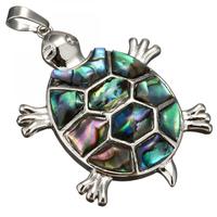 Pendentif tortue en coquille d'ormeau naturelle pour bijoux, mosaïque couleur laiton platine 37x46x6mm