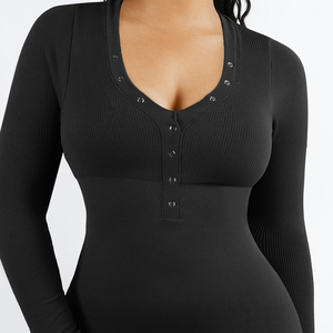 Hexin une pièce Sexy Tummy Control sans couture Shapewear <span class=keywords><strong>combinaison</strong></span> à manches longues <span class=keywords><strong>pour</strong></span> les femmes - Product Image 2