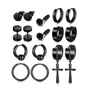 Rinhoo 1 Stuks Zwarte Oorbellen Rvs Earing Voor Vrouwen Mannen Punk Sieraden Geometrische Cross Bar Stud Ear Unix Bijoux Geschenken