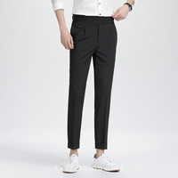 Celana Chino Pria Slim Fit Pinggang Sedang Model Flat Front Stretch Tapered Dress Pants Nyaman Kasual Polos