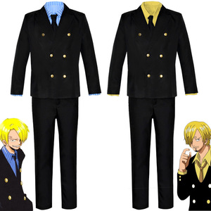 Costume de cosplay Sanji, costume noir à double boutonnage avec chemise bleue et jaune pour les 14 ans et plus - Product Image 1