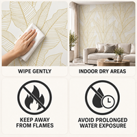 Papier peint autocollant blanc à motif feuille d'or 60x60cm avec surface en PET et mousse IXPE pour murs intérieurs