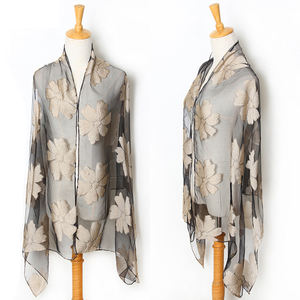 बहु रंग कढ़ाई डिजाइन रेशम ऑर्गेंज़ा शॉल स्कार्फ - Product Image 1