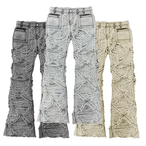 DIZNEW Custom American Street Cat-whisker Rock Revival Mens Jeans Pants 2023 New Design Beaded Push Up Jeans Wholesale