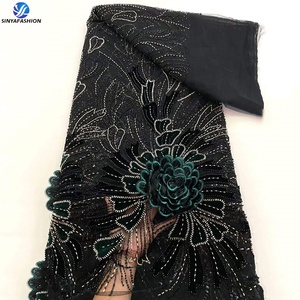 Tessuto in Velluto Sinya <span class=keywords><strong>di</strong></span> Alta Qualità con Ricami, Perline e Paillettes, Design Floreale per Abiti <span class=keywords><strong>da</strong></span> <span class=keywords><strong>Sposa</strong></span> e Abbigliamento Femminile - Product Image 4