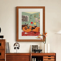 Peinture décorative haut de gamme à l'huile sur toile pour coin de salon/salle à manger avec cadre en bois massif brun