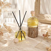 Bouteille diffuseur de parfum en verre transparent en gros, vide, ronde, avec bouchon en liège pour la décoration d'intérieur