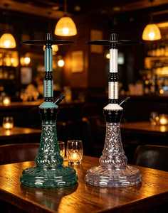 <b>Crystal</b> Glass Hookah Modern Shisha Pipe Black Metal Stem Clear Base Lounge Bar Display - Product Image 3