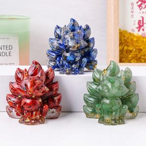 Cristal de guérison renard à neuf queues puces naturelles remplies de résine renard significatif Reiki cadeau décor à la maison Chakra cadeau sculpture à la main - Product Image 4