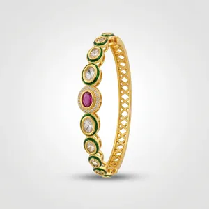 Bracelet jonc tendance en laiton Meenakari Kundan Polki, imitation plaqué rhodium, pour mariage indien, joncs de mariée de créateur pour femme - Product Image 3