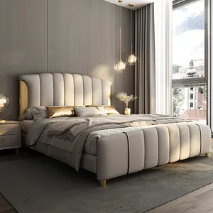 현대 고품질 퀸 침대 라이트 럭셔리 침실 가구 더블 마이크로 화이버 가죽 침대 1.8m 킹 사이즈 침대