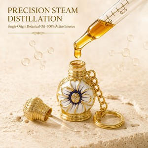 100% Reines Agarholz Oud Attar Öl 3ml Alkoholfrei Natürlicher Extrakt Holziges Orientalisches Aroma Mit Blumigem Schlüsselanhänger-Fläschchen - Product Image 2