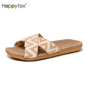 Luxe été Couple léger anti-dérapant bohême lin croix <span class=keywords><strong>bande</strong></span> pantoufles pour femmes nouveaux Styles pour la maison intérieur extérieur - Product Image 1