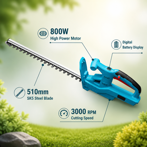 Taille-haie sans fil 800W avec batterie lithium 21V, lame en acier SK5 de 510 mm, taille-arbustes électrique avec affichage LCD de la puissance - Product Image 3