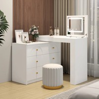 Coiffeuse multifonctionnelle blanche réglable avec miroir rabattable, éclairage et 6 tiroirs pour le maquillage