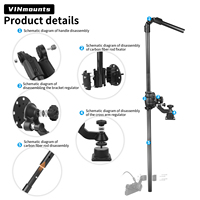 Support de transducteur de détecteur de poissons rotatif à 360 degrés en fibre de carbone marine robuste VINmounts, avec boule de 2,25 pouces et bras de 210 mm