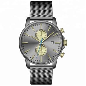 Montre pour homme en acier inoxydable, personnalisée, grise, avec chronographe, aiguille rouge, mouvement japonais ou U2791 - Product Image 2