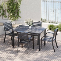 Fauteuil d'extérieur empilable avec assise et dossier en lattes WPC, structure métallique anti-corrosion, imperméable, pour ensemble de jardin, chaise de salle à manger