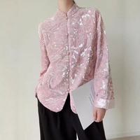 Damen Neo-Chinesische Tang-Jacke, Rosa mit Schwerer Pailletten-Stickerei, Stehkragen mit Froschknöpfen, Sanftes Orientalisches Outfit