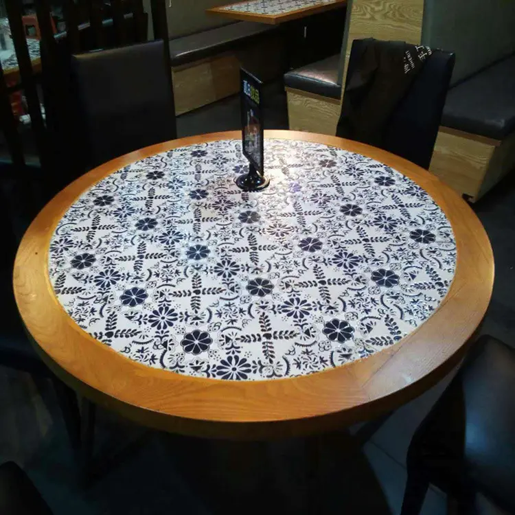 중국 청색과 흰색 도자기 테이블 단단한 나무 세라믹 스톤 차 레스토랑 테이블 식당 테이블