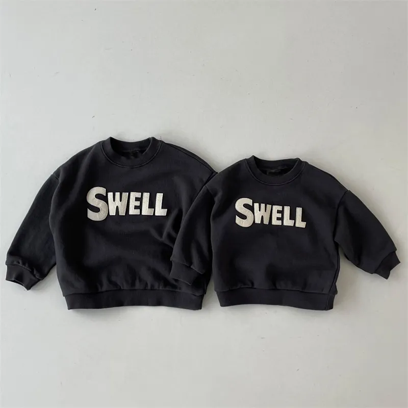 Ropa de moda para padres e hijos, suéter informal con letras bordadas simples, ropa familiar, otoño e invierno, nuevo estilo