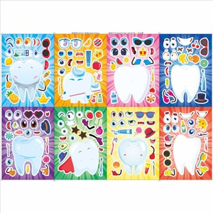 Adesivi a forma di denti dei cartoni animati, fogli decorativi fai da te per creare un volto, stampa offset anti-UV, souvenir dentale, regalo a forma di dente, 16 pezzi per sacchetto - Product Image 4