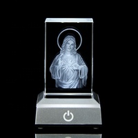 Lampe à illusion 3D, veilleuse LED, cube en verre Jésus Vierge Marie catholique pour les croyants chrétiens, cadeau de bénédiction