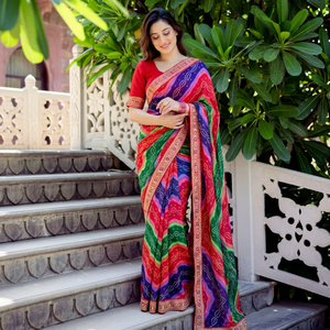 NiMa Creations Colorful Digital Printed Silk <b>Saree</b> Embroidered Border Traditional Indian Wedding Wear Women Regular Length Quick - Product Image 1