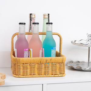 Cestas de ratán rectangulares con asa para almacenamiento de frutas y verduras, pan, aperitivos, uso doméstico, color café, patrón floral - Product Image 4