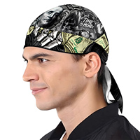 Durags en polyester respirant pour hommes, style vintage, motif dollar personnalisé, turban pirate, pour vagues, queue longue, sport et voyage