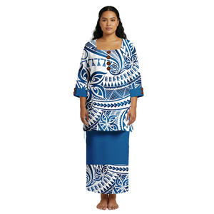 ชุดเดรสพลูเมเรียสำหรับผู้หญิงไซส์ใหญ่ ชุดแบบสั่งตัดสไตล์ตองกา-ซามัว เสื้อตัวยาวและกระโปรง ชุดสองชิ้น กระดุมแบบชนเผ่าเอเลอิ ชุดปูเลตาซี - Product Image 5