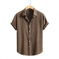 Kemeja Pria Bertekstur Coklat Polos Kasual Kerah Pendek Lengan Pendek Kancing Depan Liburan Musim Panas Streetwear