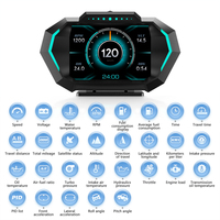WiiYii P24 HUD OBD2+GPS+Pengukur Kecepatan Kemiringan Layar Head Up Display di Kaca Depan dengan Jam OLED Resolusi 800x480 Pemantauan RPM dan Suhu Oli