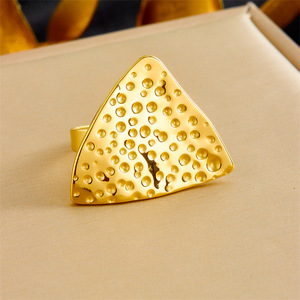 Geometric Stainless Steel Necklace Earrings Ring Set Triangular Textured Unisex Fashion Jewelry - Product Image 4