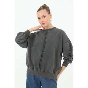Sweat-shirt oversize pour femme, anthracite, tricoté, manches longues, design asymétrique, anti-boulochage - Product Image 6