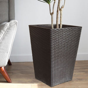 Maceta <span class=keywords><strong>de</strong></span> flores <span class=keywords><strong>de</strong></span> resina cuadrada decorativa para interiores, <span class=keywords><strong>macetas</strong></span> <span class=keywords><strong>de</strong></span> mimbre sintéticas grandes para jardín y hogar - Product Image 5