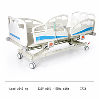 Lit d'hôpital électrique à 5 fonctions, lit de soins infirmiers réglable pour patients avec barrières latérales en ABS, verrous centraux, roulettes, OEM