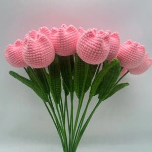 ดอกทิวลิปถักโครเชต์ทำมือจากเส้นด้ายถักทอ งานฝีมือสร้างสรรค์ ขายส่งราคาพิเศษ สำหรับตกแต่งบ้านและเป็นของขวัญ - Product Image 4