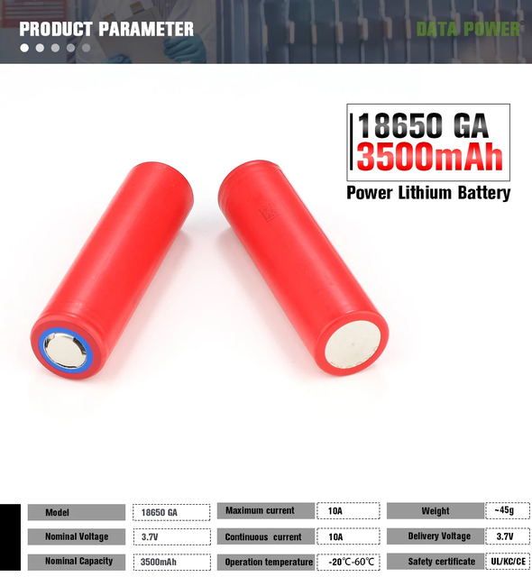 Hot Selling 18650 Cylindrical Lithium Ion Battery 3.7V Lithium Battery 3500mAh Rechargeable Li-ion Battery for Electric Fans