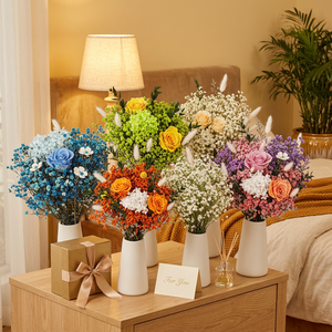 Decorazione da Tavolo <span class=keywords><strong>con</strong></span> <span class=keywords><strong>Rose</strong></span> Stabilizzate e Fiori Secchi Blu Fatti a Mano per il Ritorno a Scuola e il Ringraziamento - Product Image 6