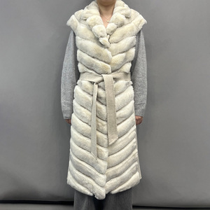 Jancoco Nouvelle Mode Hiver <span class=keywords><strong>Gilet</strong></span> <span class=keywords><strong>Long</strong></span> en Laine pour <span class=keywords><strong>Femme</strong></span> <span class=keywords><strong>avec</strong></span> <span class=keywords><strong>Ceinture</strong></span> et Détails en Fourrure, en Laine Cousue et Véritable Fourrure de Lapin Rex - Product Image 1