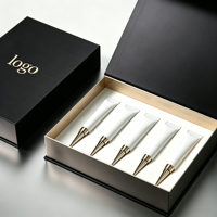 Luxury Black Magnetic Gift Box Custom Logo Cosmetic Tube Packaging Set Gold Tip Skincare Squeeze Tubes Paper Gift Box for Face