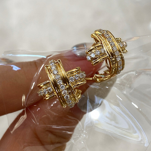 Aazuo – bijoux Vintage en or jaune massif 18 carats, diamants naturels véritables, boucles d'oreilles en forme de croix, cadeau pour femmes, usage quotidien, Au750 - Product Image 3