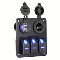 Chargeur double prise USB étanche 12-24V 3.1A avec panneau de commande à 3 interrupteurs à bascule en aluminium ON/OFF