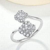 Bague en argent S925 avec moissanite pour femme, bijoux de luxe légers, double fleur, trèfle à quatre feuilles, bande ouverte, directement de l'usine