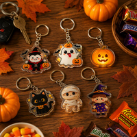 Porte-clés en acrylique direct usine pour Halloween, breloques fantômes, citrouilles et chats noirs mignons, vente en gros pour les fêtes et les magasins de cadeaux