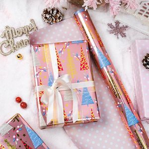 Reversible Christmas <b>Wrapping</b> <b>Paper</b> Roll Pink Metallic Foil Tree Polka Dot 17 Inch X 33 Feet Recyclable Packaging <b>Paper</b> - Product Image 4