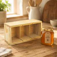 Boîte à miel en bois de pin naturel, fabricant de boîtes coulissantes en bois, boîte en bois pour 3 pots de miel, boîte en bois à 3 compartiments