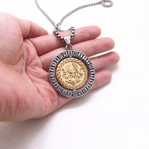 Yunnique – collier à pendentif rond en acier inoxydable, unisexe, ton doré, design Viking, chaîne de bijoux de style Hip Hop - Product Image 4
