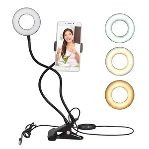 גמיש קליפ סוגר מנורת שולחן 2 ב 1 Selfie טבעת אור עם סלולארי